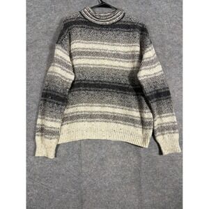 ADIRONDACK Striped Mock Neck Wool Cotton Blend Sweater Size L